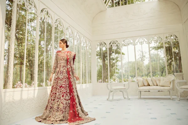 Luxury Deep Red Bridal Lehenga For Wedding - Image 3