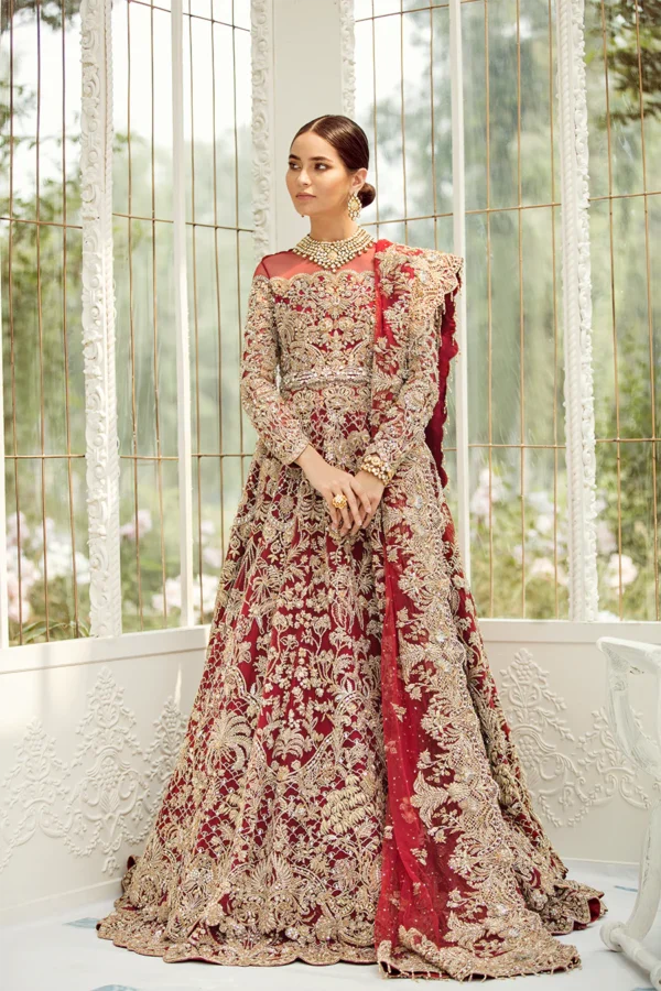 Luxury Deep Red Bridal Lehenga For Wedding