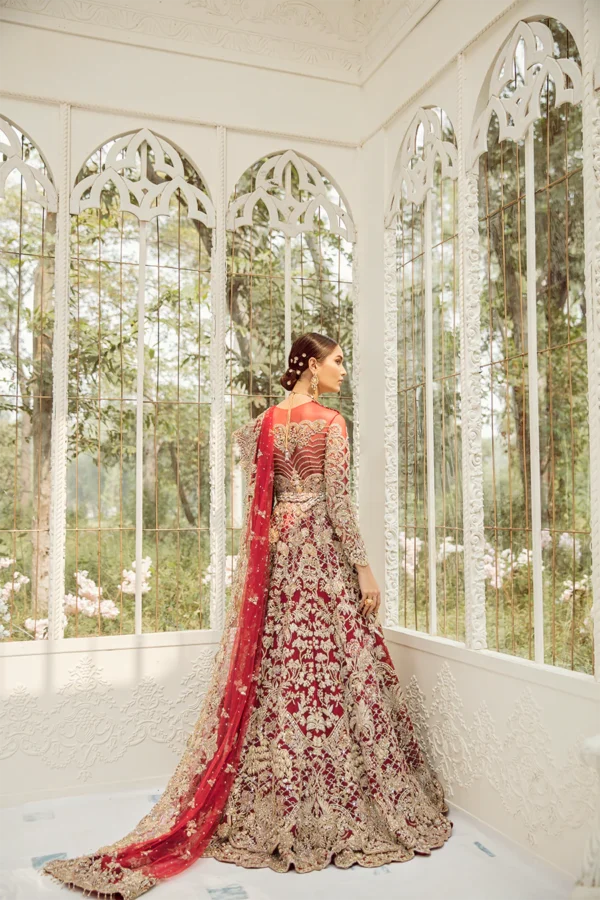 Luxury Deep Red Bridal Lehenga For Wedding - Image 2
