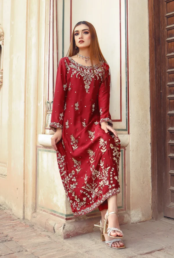 DARK RED HAND WORK SHIRT - Image 3