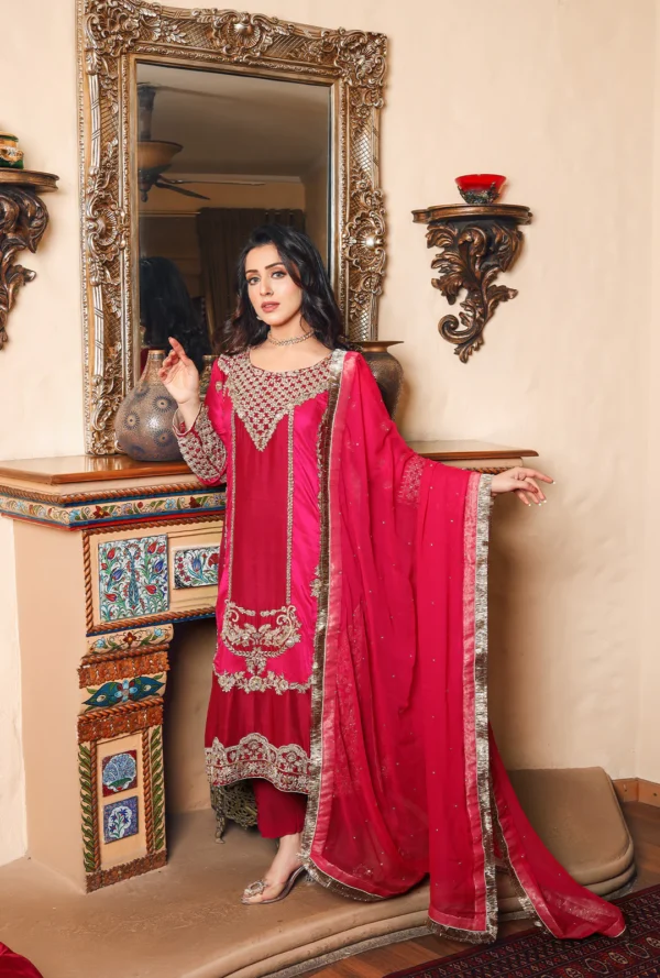 ROUGE & BRIGHT PINK SHIRT AND DUPPATA