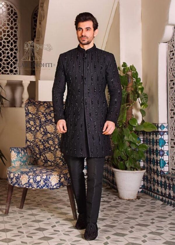 Black Traditional Sherwani - Image 4