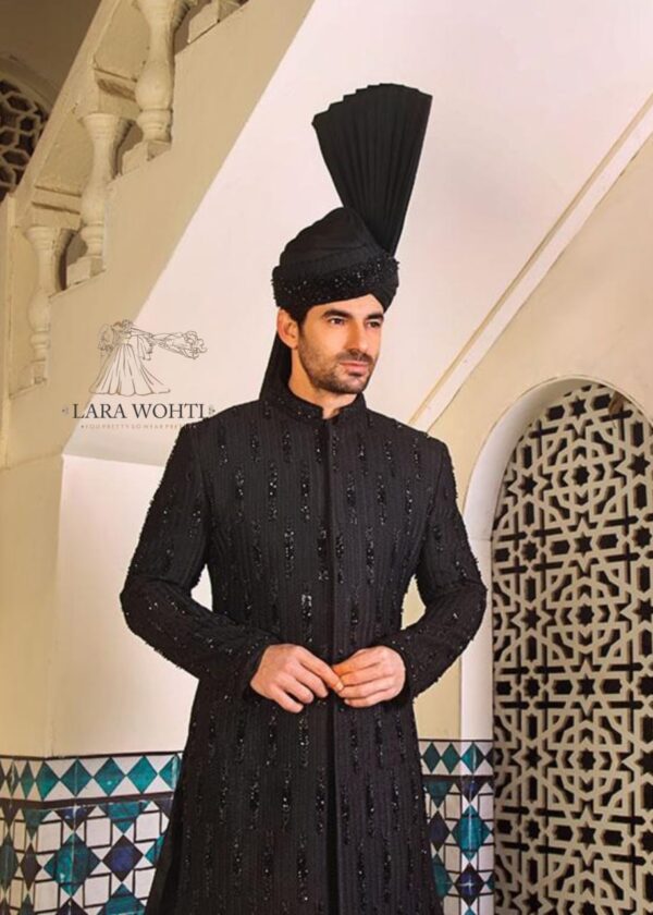 Black Traditional Sherwani - Image 2