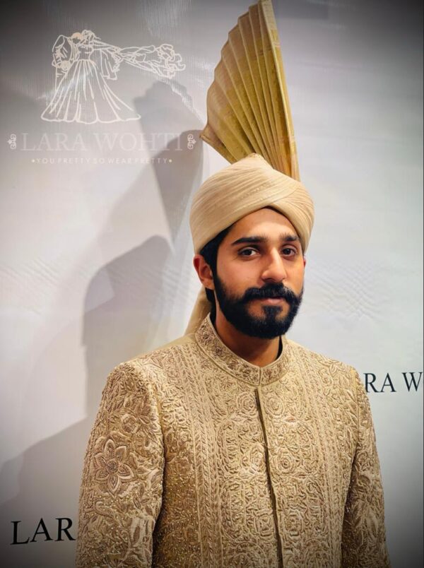 BEIGE EMBROIDED SHERWANI - Image 2