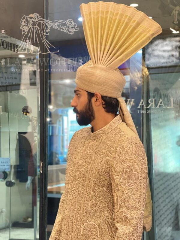 BEIGE EMBROIDED SHERWANI - Image 3