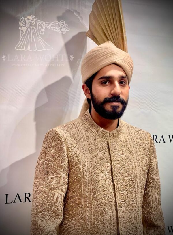 BEIGE EMBROIDED SHERWANI - Image 4