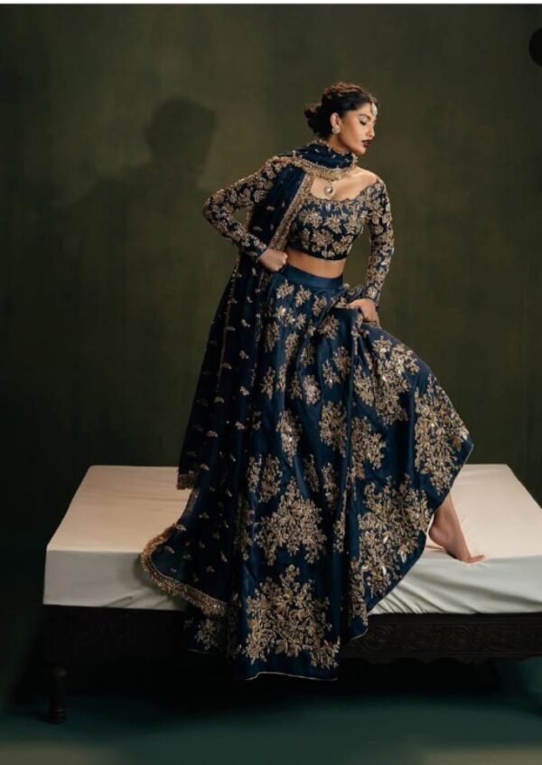 Teal Blue Lengha Choli - Image 5
