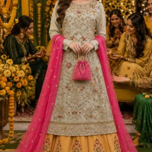 Sky Blue Shirt And Yellow Lengha